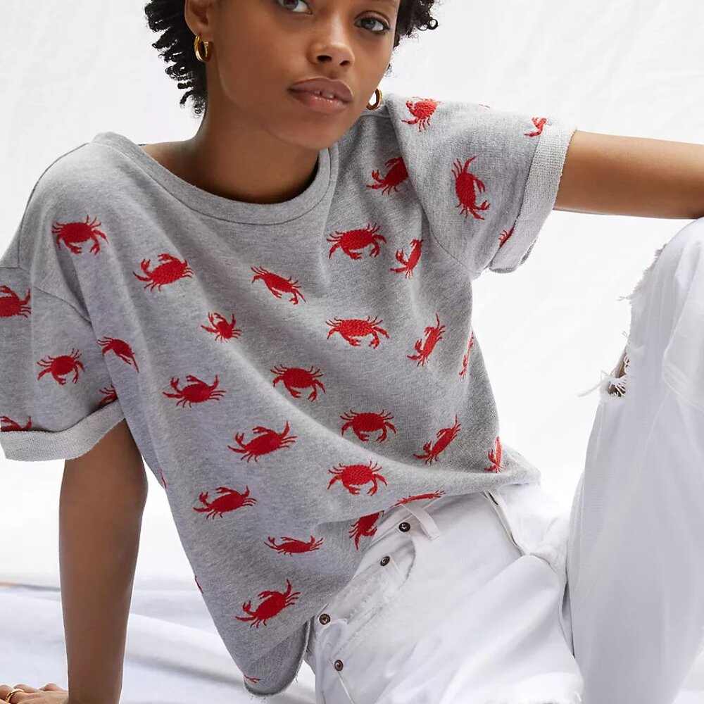 Antrhopologie Maeve Beach Embroidered Sweatshirt Tee, size M